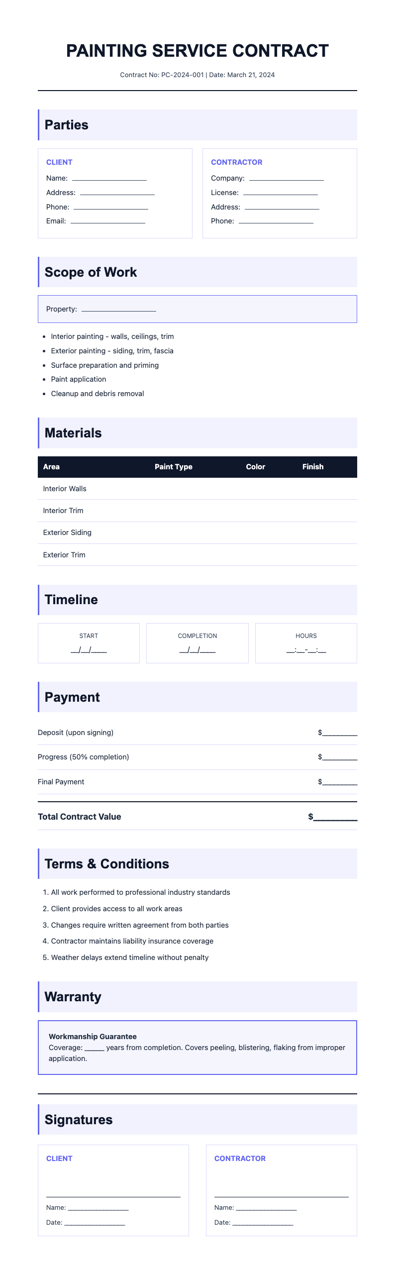 Bold contemporary painting contract